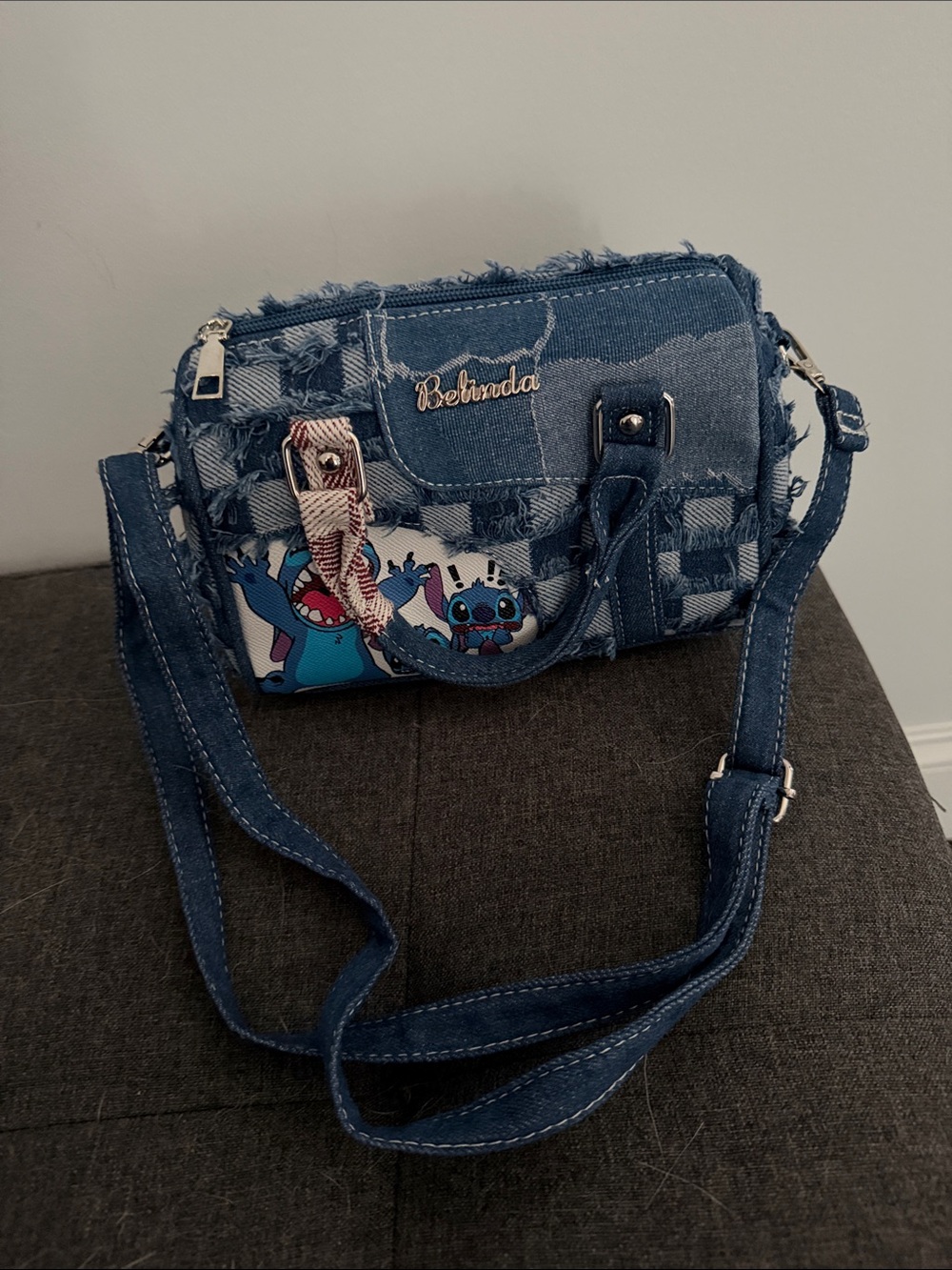 Belinda Blue Denim Crossbody Bag with Disney stitch